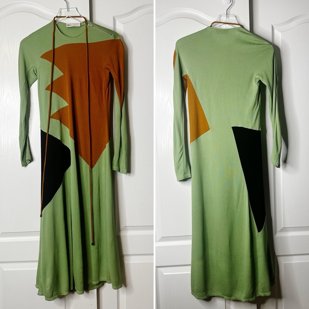 Tory Burch Colorblock Honeycomb Jersey Dress Size 0 Runway Geometric Green - Picture 6 of 13